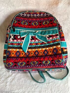Colorful Aztec Pattern Backpack with Teal Bow Accent